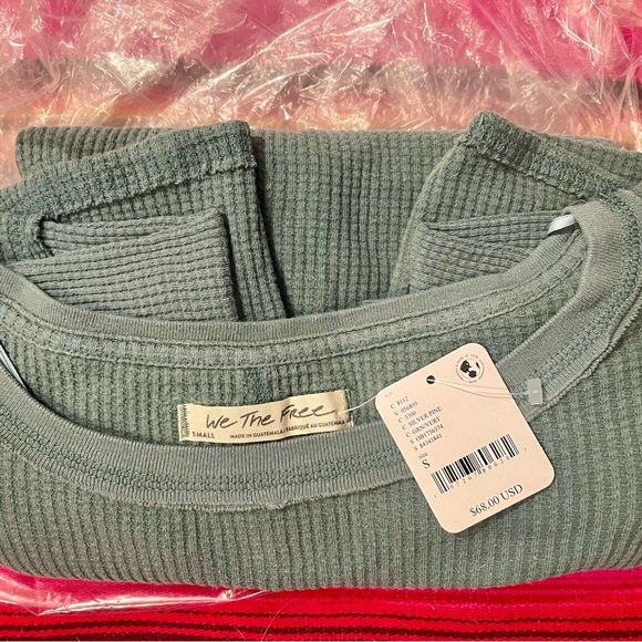 Free People Microphone Drop Thermal Silver Pine Acid Wash Green size Small NWT - Picture 10 of 10